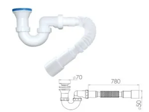 Сифон для душевого поддона U-образный h 130mm, выпуск 70 мм, с гибкой трубой 1 1/2