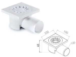 Сливной трап горизонтальный D 50 решетка пласт. 100х100 мм, NOVA (5050)