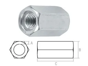 Гайка М12 удлиняющая, цинк, (430 шт в коробе) STARFIX