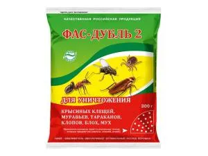 Средство от насекомых Фас-Дубль 2 (дуст) 300 г (от крысиных клещей, мух, блох, муравьев, тараканов, клопов, пакет-опыливатель) (АГРОВИТ)