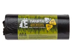 Мешки для мусора, 60 л, 50 шт, "Е-Ромашка", черные, РОМАШКА (58х68 см/ 6 мкм)