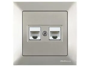 Розетка компьютерная 2xRJ45 (Cat5e, скрытая) титан, DARIA, MUTLUSAN ((2xRJ 45) 8-pin, соединения типа 568A или 568B)