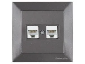 Розетка компьютерная 2xRJ45 (Cat5e, скрытая) дымчатая, DARIA, MUTLUSAN ((2xRJ 45) 8-pin, соединения типа 568A или 568B)