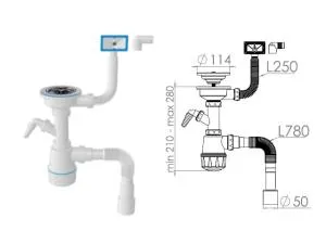 Сифон для кухни с прямоугольным переливом , выпуск 3 1/2, с гибкой трубой 1 1/2" - 40/50мм, AV Engin (AV Engineering)