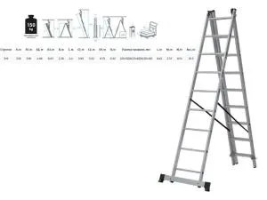 Лестница алюм. 3-х секц. 316/552/316см 3х9 ступ., 10,3кг  NV1230 Новая Высота (макс. нагрузка 150кг)