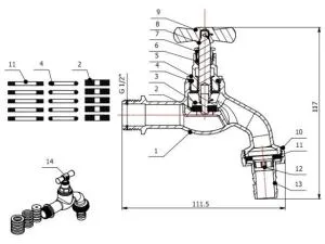 Кран водоразборный 1/2" нар. настенный со штуцером, AV Engineering (вход 1/2" х выход 3/4")